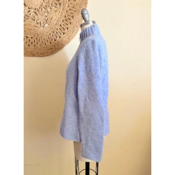 L.L.Bean Lambswool Angora Zip Sweater Women M Blue Full Zip Mock Neck Soft - Picture 3 of 5